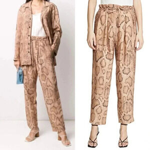 Mara Hoffman Designer Snake Print Paperbag Waist Wide Leg Pants Small